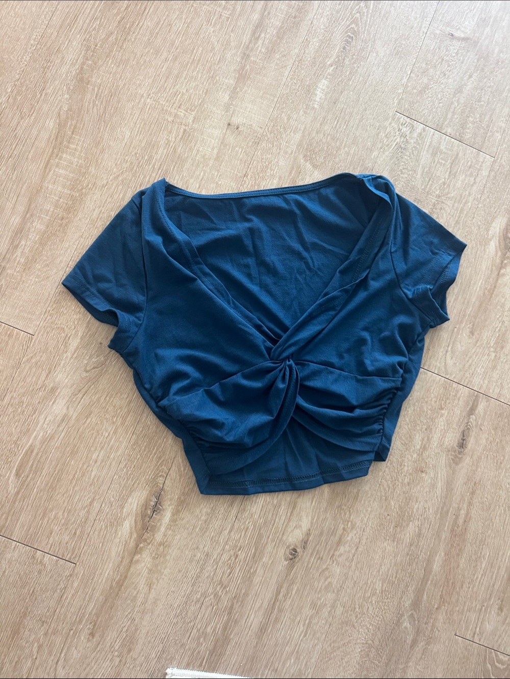 Blue Knot-Front Short Sleeve Women's Top
